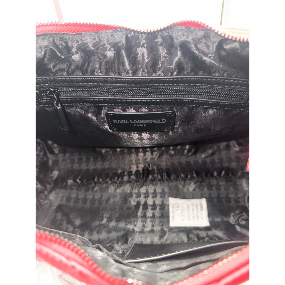 Karl Lagerfeld Paris Crimson Red Quilted Nylon Hobo Bag LH4CE6DS - Picture 12 of 16